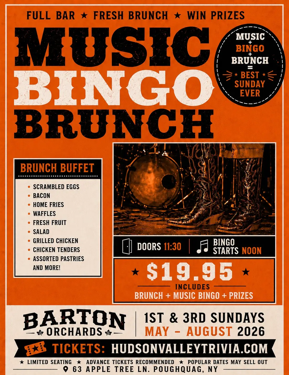 Music Bingo Brunch at Barton Orchards in Poughquag, NY hosted by JB from Hudson Valley Trivia Co